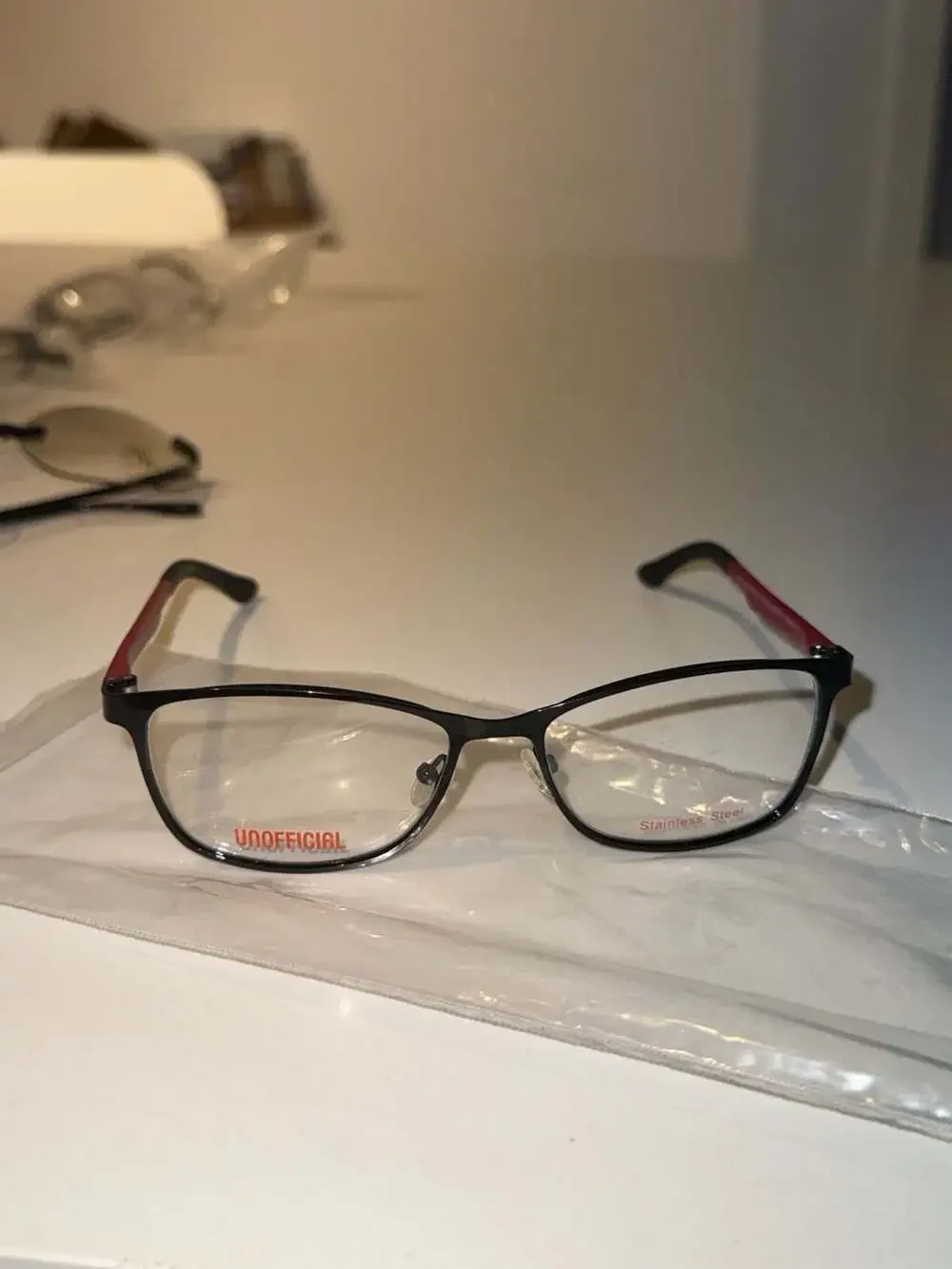 Unofficial UNOF0145 BP00 Black Red Oval Eyeglasses Frames